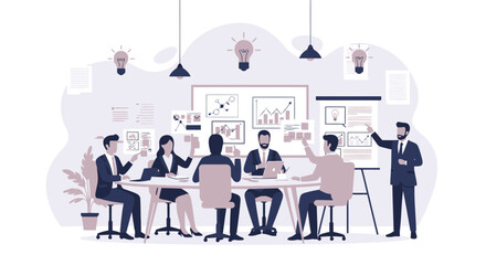 Fototapeta premium Business Team Collaboration At Round Table Generating Ideas For Company Strategy