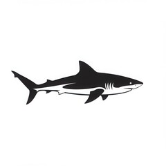 Obraz premium Black silhouette of a great white shark swimming isolated on white background