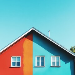Colorful house with contrasting wall and clear sky