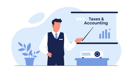 Fototapeta premium Financial Expert Delivers Informative Taxes And Accounting Presentation For Business Growth