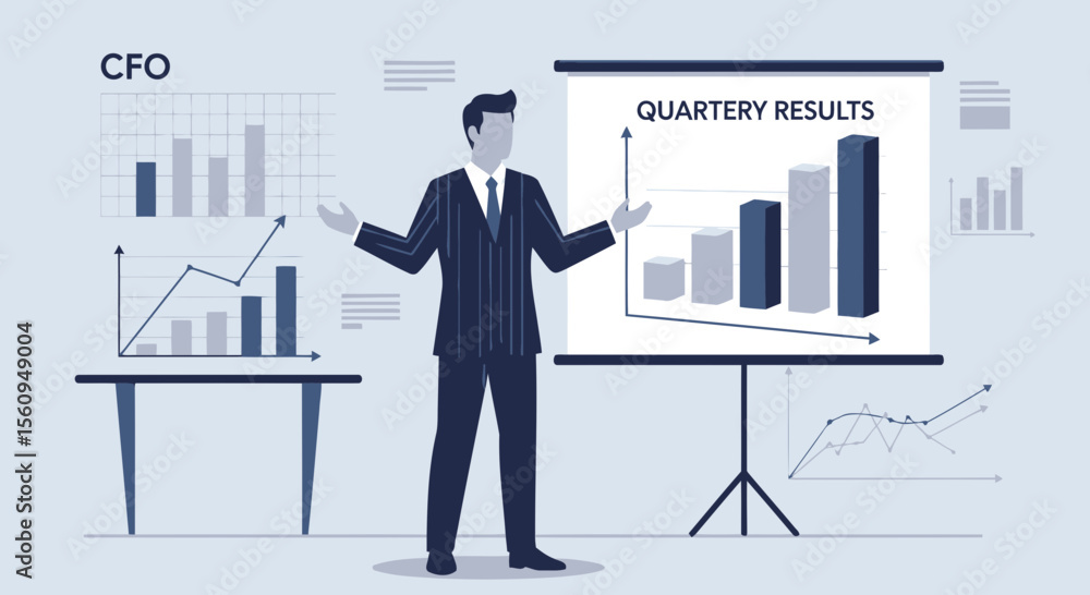 Aufkleber cfo presenting quarterly results with graphical data on screen analytics