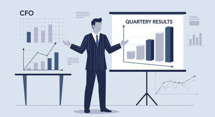 CFO Presenting Quarterly Results With Graphical Data On Screen Analytics