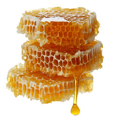 Honey Dripping from Hovering Honeycomb – Clean White Background

