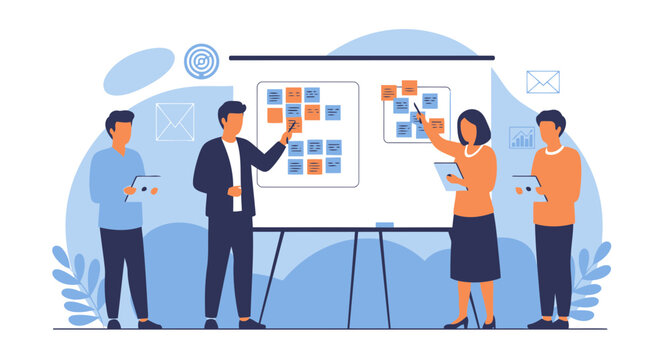 Creative Business Team Collaborating On Project With Agile Board Presentation - Powered by Adobe