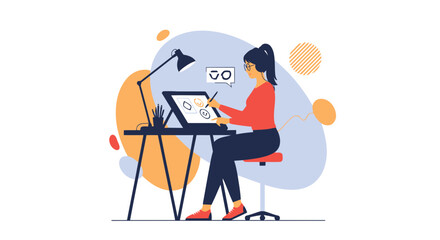 Creative Woman Working On Digital Tablet For Design At Desk Illustration