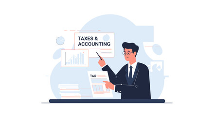 Fototapeta premium Man Explaining About Finance And Taxes For Business And Wealth Management