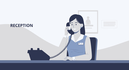 Efficient Office Assistant Answering Phone Call At The Reception Desk