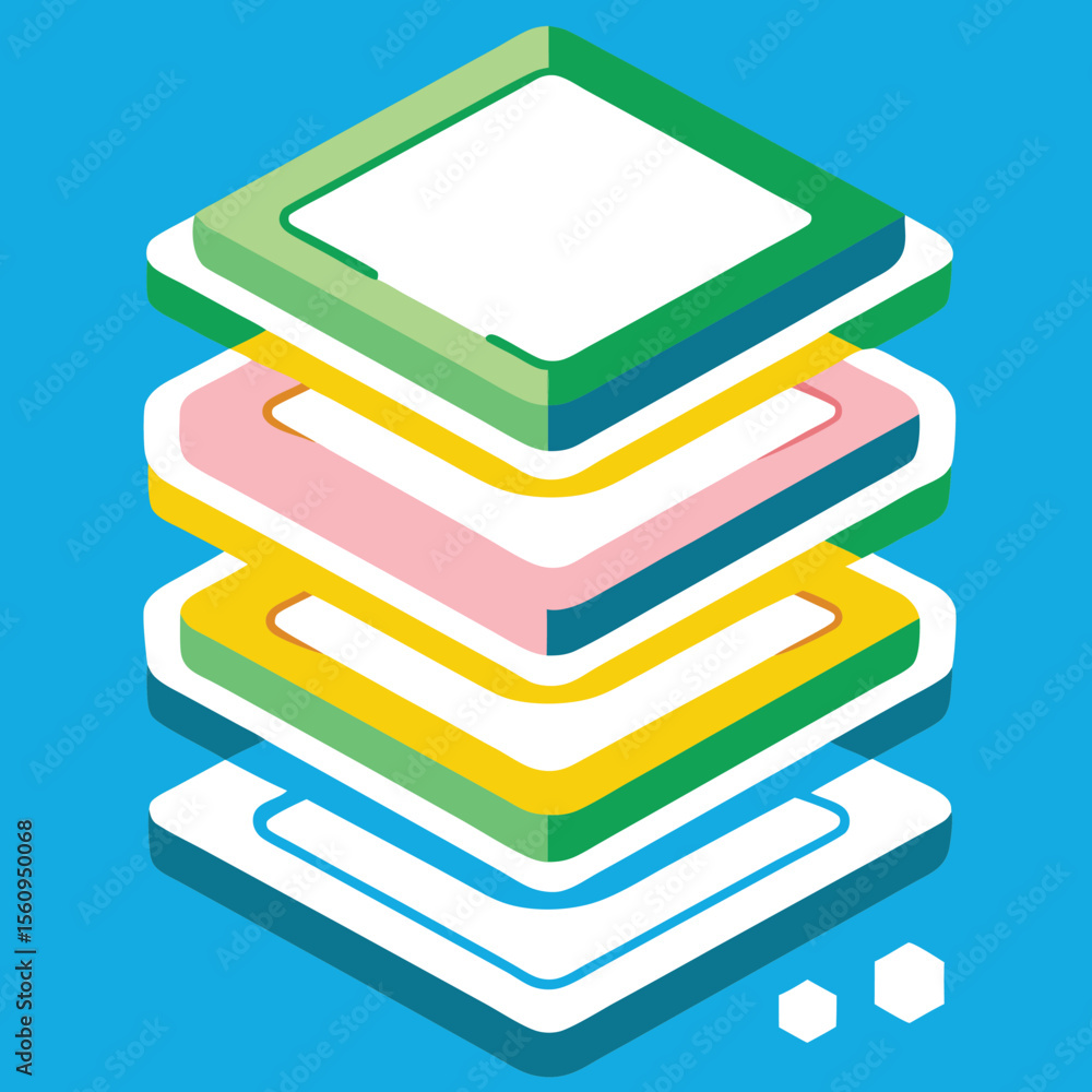 Poster abstract stacked layers with color and white outlines on a transparent background