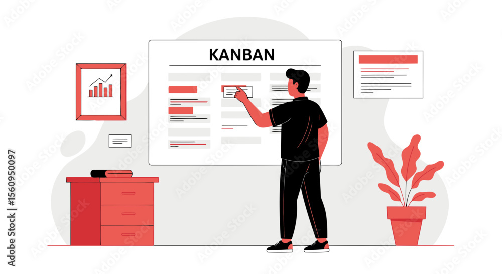 Poster employing kanban board method for project workflow and efficiency management