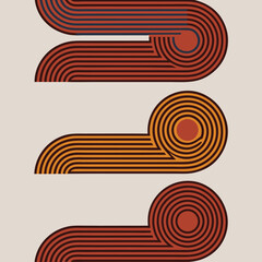 Abstract retro graphic design featuring geometric lines and warm earth tone colors