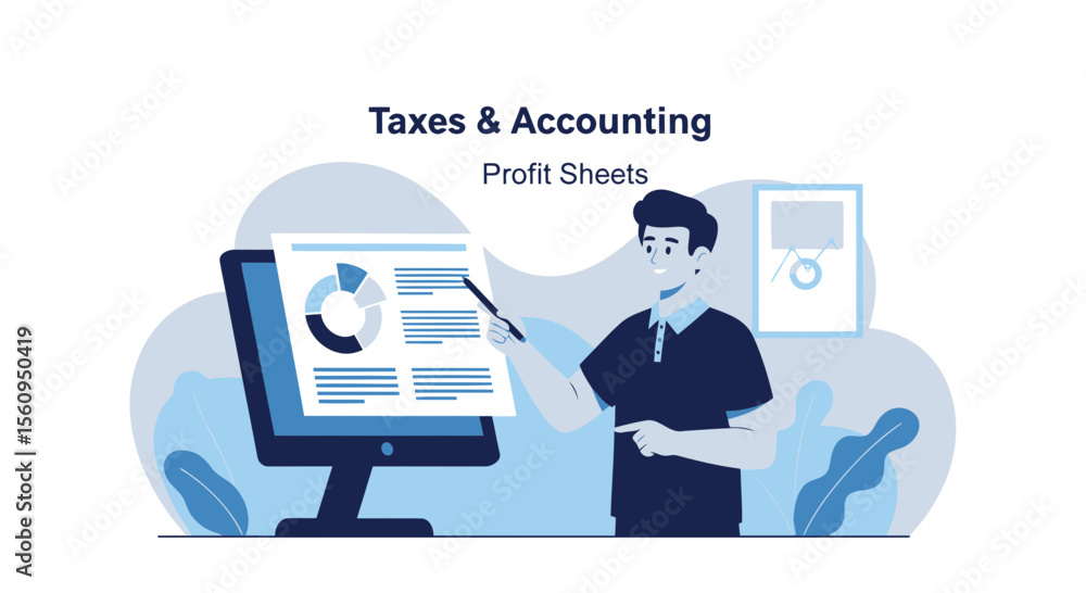 Poster expert financial analyzing profit with statistical data visualization presentation