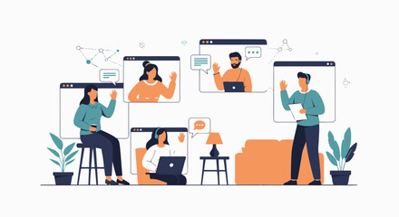 People Connecting Through Virtual Meeting Communication Technology and Home Office Collaboration