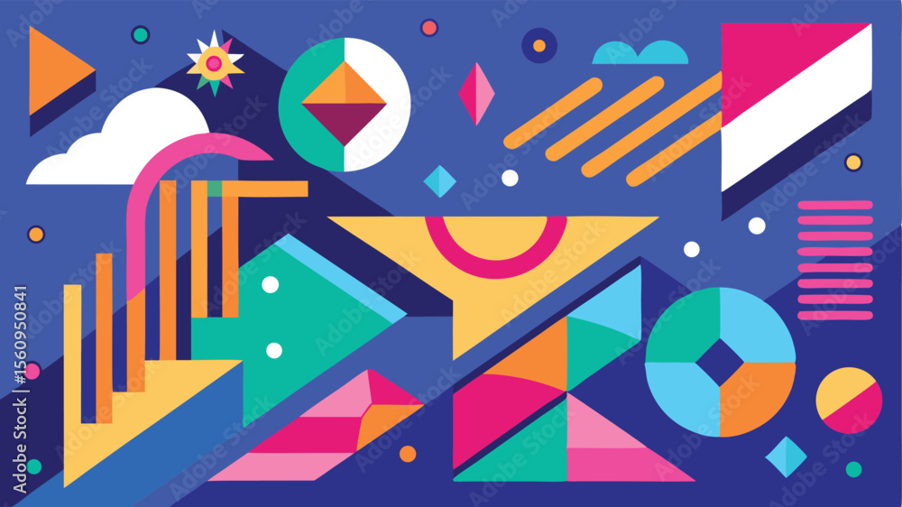 Poster colorful abstract geometric composition with shapes and elements on a transparent background