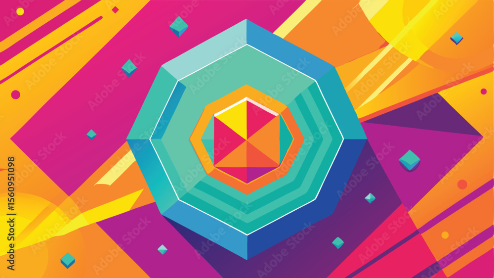 Poster colorful abstract geometric design with hexagon shapes and transparent elements