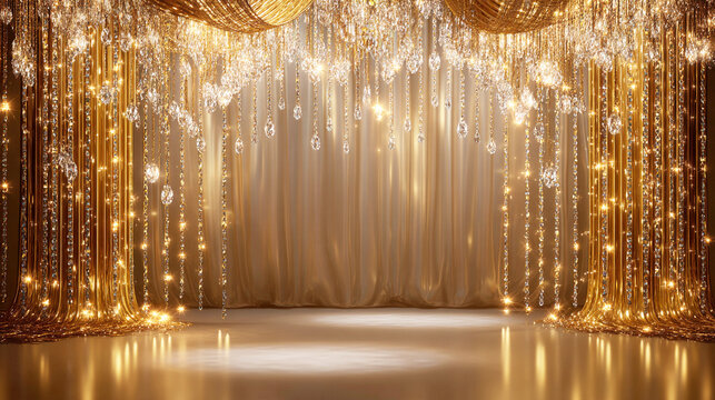 クリスタルシャンデリアのラグジュアリー舞台背景
