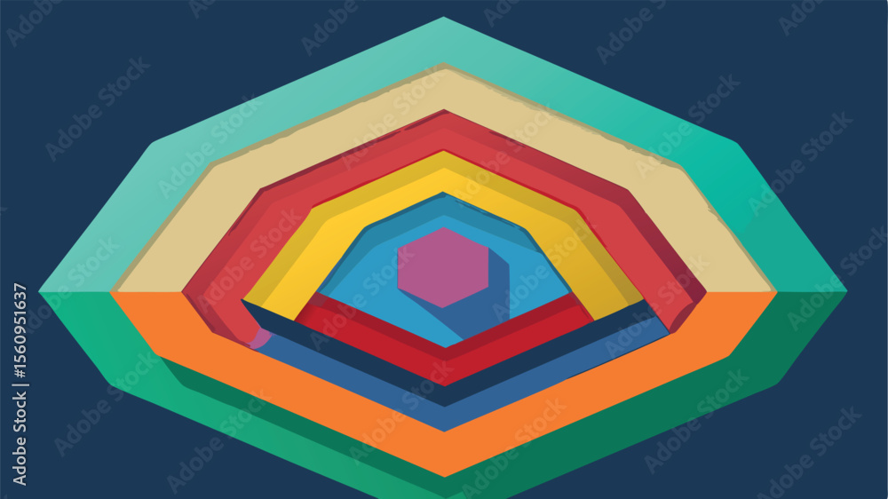 Poster colorful abstract hexagonal layers design with geometric shapes and modern aesthetic