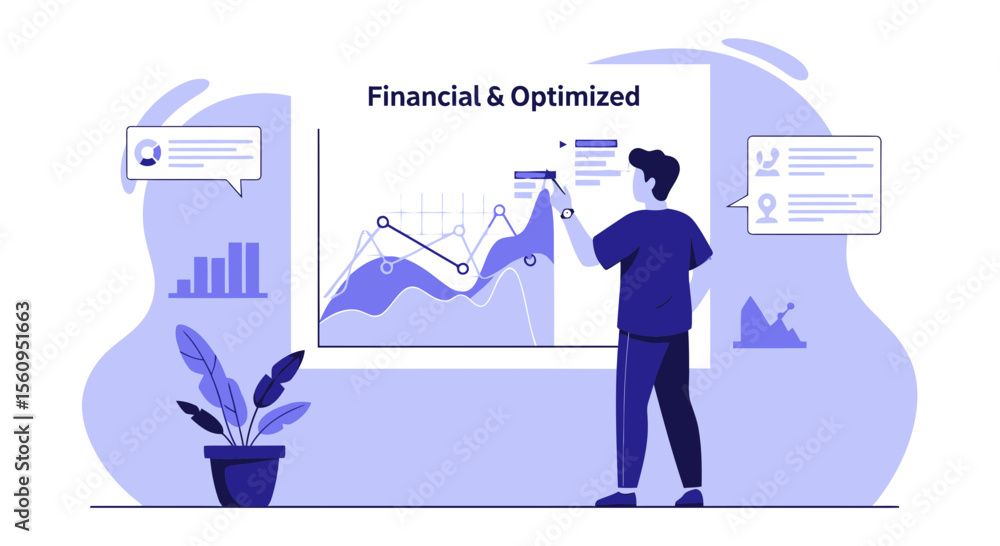 Poster man analyzing financial performance data on chart for optimized growth strategy