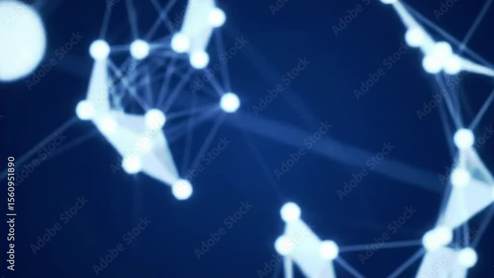 Poster abstract glowing network of blue lines and nodes connecting in a futuristic digital technology desig