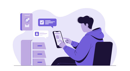 Person Engaging Digital Interface On Tablet For Communication And Information Tasks