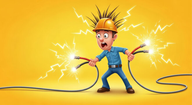 Electrical safety cartoon worker shocked by electricity hazard safety tips electrical accident prevention guide