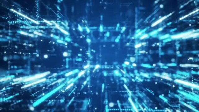 An abstract digital background featuring a matrix of blue data and light creating a futuristic technology pattern