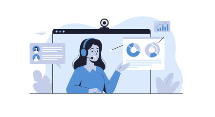 Professional Woman Explaining Financial Charts During a Virtual Conference Meeting