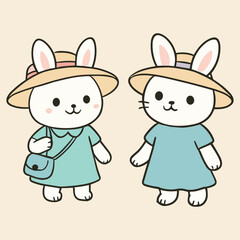 Kawaii Bunnies in Hats – Cute Pastel Bunny Vector for Nursery and Kids Art
