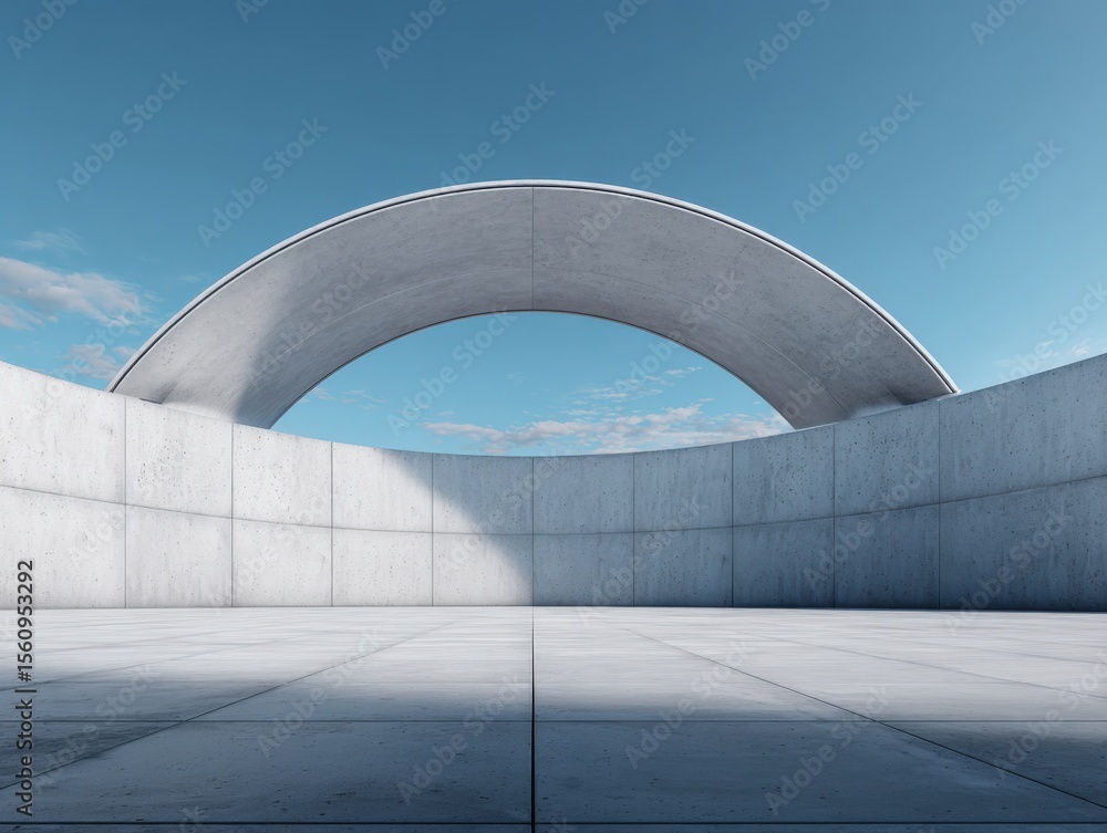 Poster modern concrete architectural structure with large circular arch and smooth minimalistic exterior ag