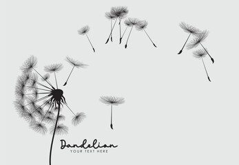 Wild flower dandelion in a vector style isolated. Vector flower for background, dandelion flying wall decal children's room 