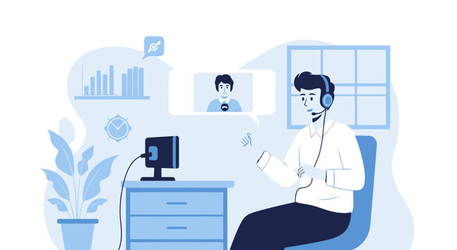 Professional Teleconference Remote Communication Flat Vector Illustration Design