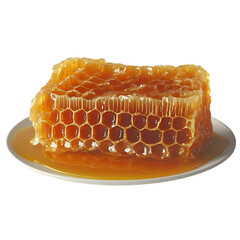 Honey Dripping from Hovering Honeycomb – Clean White Background

