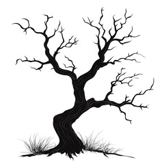 Obraz premium Halloween tree . Dead Branch from vector. Halloween tree by hand drawing. Black plant on white background AI generated illustration.