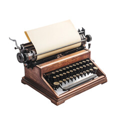 old typewriter and printer isolated on white background.