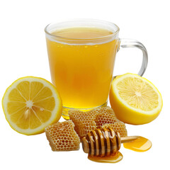 Sweet Honey in Glass Cup Isolated on White Background – High-Resolution Image. 
 organic honey on white, pure honey in cup, liquid gold honey, bee honey photo, sticky sweet honey, honey in clear glas
