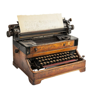 old typewriter and printer isolated on white background.
