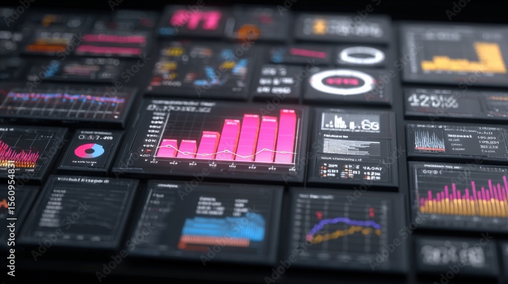 Aufkleber Highly detailed digital visualization of financial data and analytics including graphs charts and statistics on modern touchscreen interface