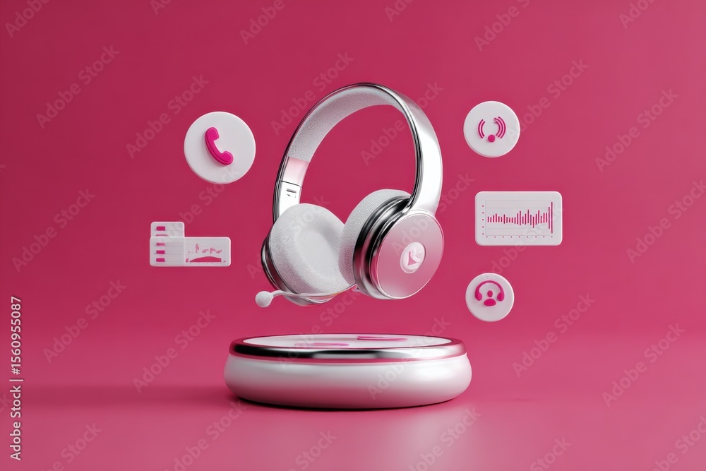 Poster Wireless Over-Ear Headphones with Touch Control and Built-in Microphone for Music Listening and Hands-Free Calling on Pink Background