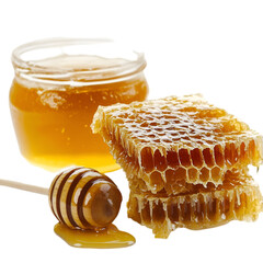 Fresh Honey in Jar with Dipper and Honeycomb – Pure Sweetness Concept. 
 glass jar of honey, honey closeup photo, premium honey stock, bee honey product, artisanal honey in jar, natural golden honey,
