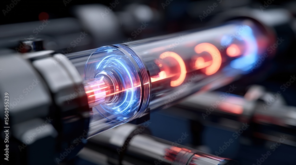 Poster high-tech laboratory equipment featu illuminated optical fibers and advanced fiber optic technology 