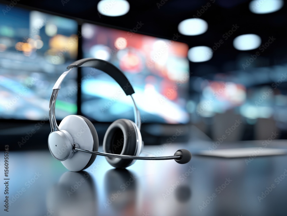 Poster high quality over-ear headphones with microphone for professional o communication and call center us