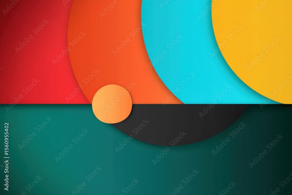 Aufkleber Bright colorful abstract geometric background with overlapping shapes in red orange yellow teal and black for modern design backgrounds