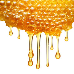 Honey Dripping from Hovering Honeycomb – Clean White Background

