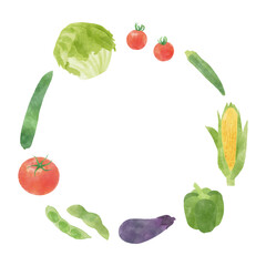 Hand-Painted Japanese Summer Vegetables – Circular Layout – Isolated on White