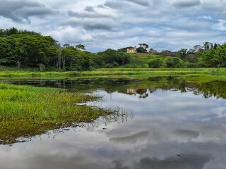 landscape with lake and chapel