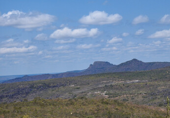 mountain landscape with blue sky and clouds