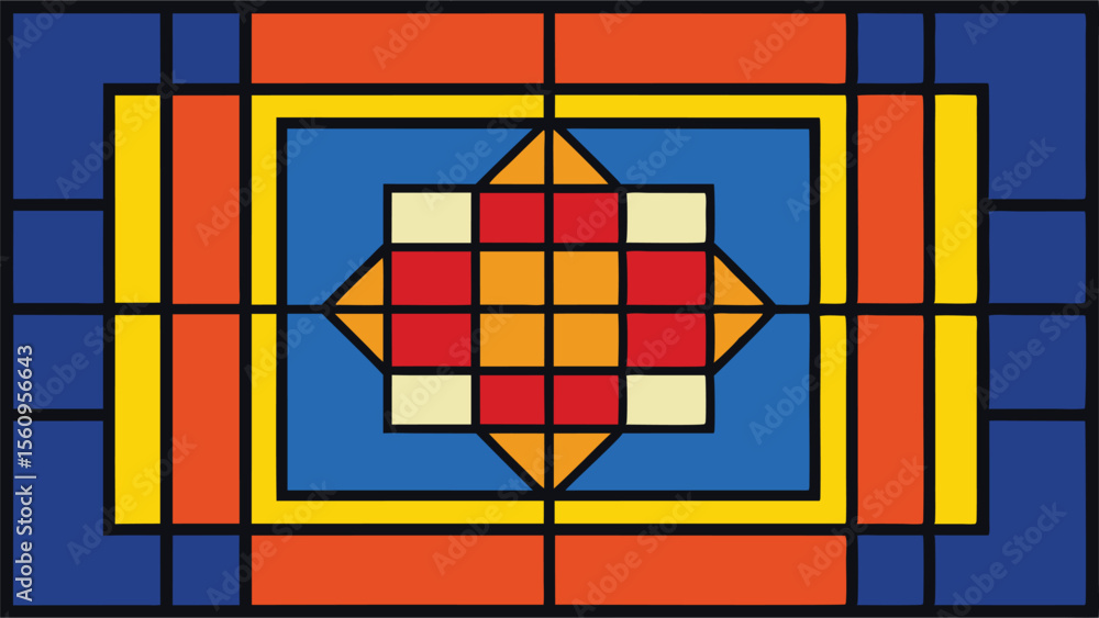 Poster geometric abstract composition with primary colors and transparent elements for versatile design use
