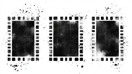 Set of 3 white vector grunge abstract movie film strip dirty poster background textures with dust overlay Place artwork over any image to make distressed effect