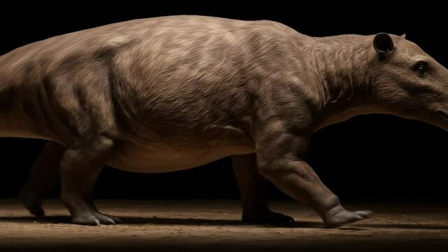 Pakicetus in the dark: A meticulously rendered image of a Pakicetus, the ancient ancestor of modern whales, rendered in stunning detail, captured against a dark backdrop.