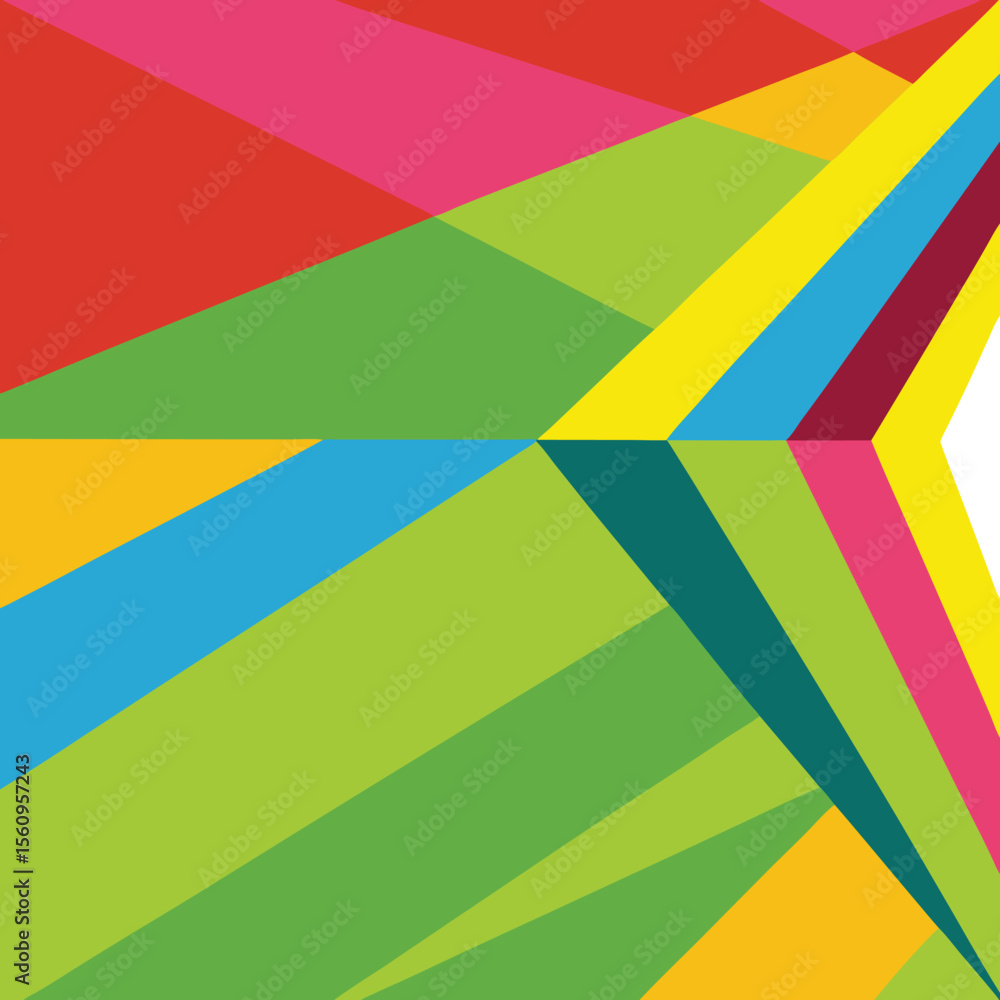 Poster geometric abstraction with overlapping shapes and vibrant colors on white background