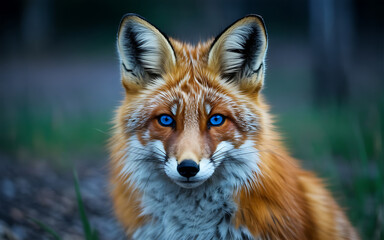 Foxy red-orange creature with striking blue eyes.
